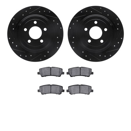 Dynamic Friction Company Rear Brake Rotors Drilled and Slotted Black with 5000 Advanced Brake Pads - 8502-54061
